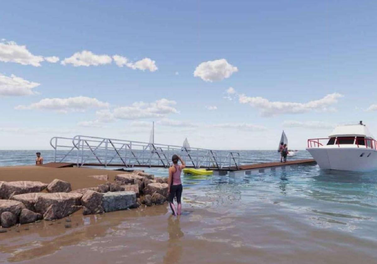 Modelo de pantalán que se instalará en las playas Mistral y Pedruchillo, en La Manga del Mar Menor.